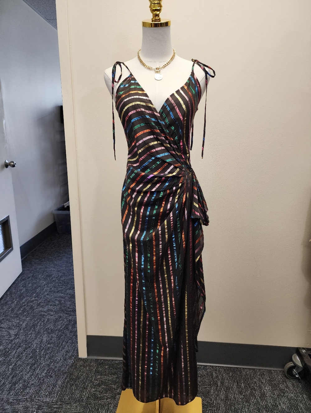 The Attico Black Metallic Stripe Wrap Maxi Dress Size XSmall